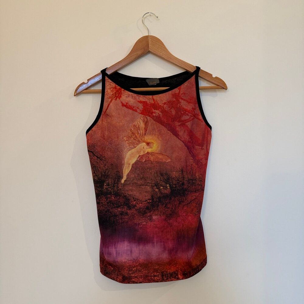 VTG 90s Hiatus Fairy Mesh Tank Top John Atkinson Grimshaw Art Whimsigoth